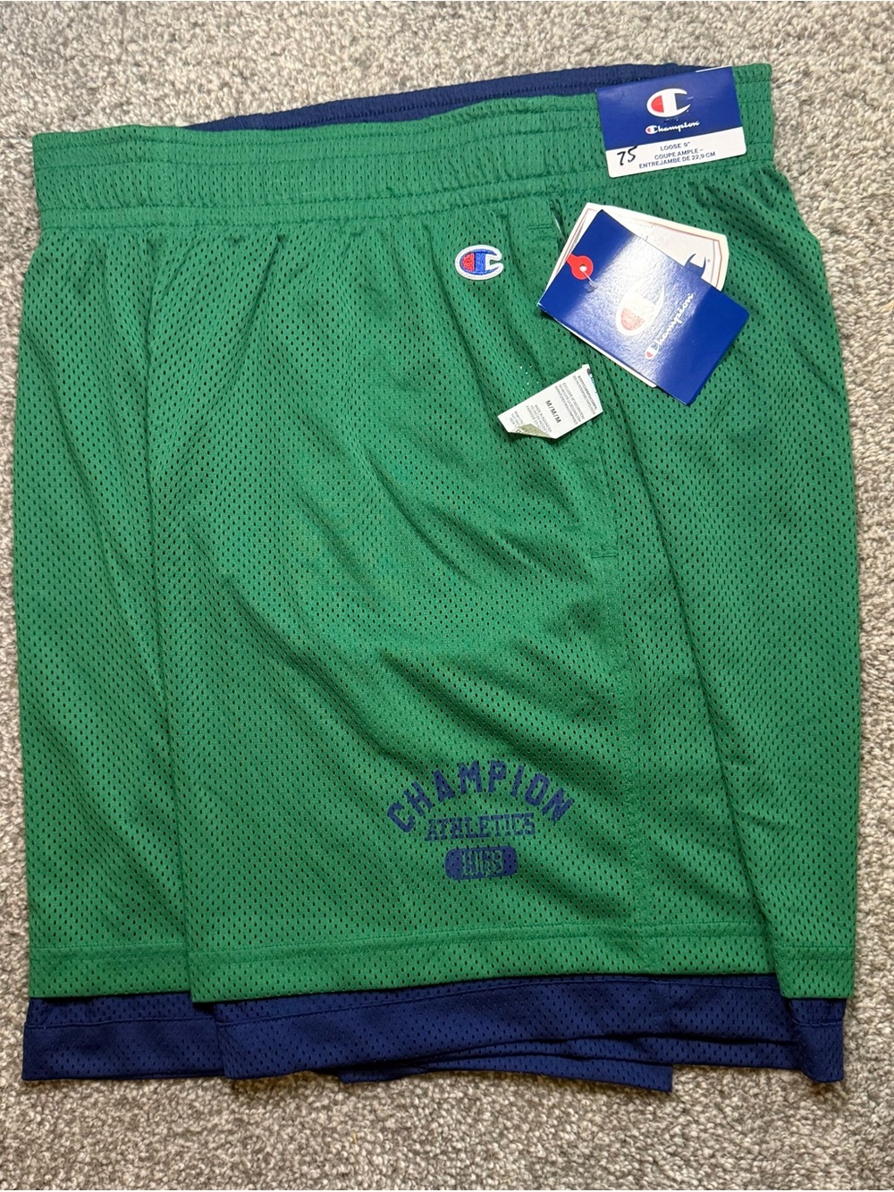Champion Men's Reversible Mesh Athletic Shorts Green/Blue Drawstring Size M